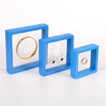Set of three bright blue PE film suspension jewelry boxes in various sizes on white background - 70*70*20mm / Blue