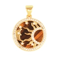 Gold plated sun and moon pendant with brown tiger eye stone and cubic zirconia inlay - Sun Moon Face-Tiger Eye