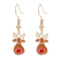 Christmas reindeer drop earrings in golden alloy with brown enamel and green glitter - 24. Golden Deer Earrings