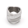 Großer Edelstahlring in Herzform mit Kreuzdesign und funkelndem Kristallbesatz - US 6 / Silber Hohl Kreuz Herz (KR28356-K)
