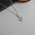 Elegant ocean starfish necklace with blue zircon and shell pendant in silver finish - Starfish Shell-Silver 0374Y