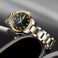 Minimalist vintage watch with black dial and two-tone gold-silver metal strap - Two-tone Silver Gold Black Dial (980)