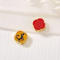 Golden cloud-shaped beads with red 'Fu' character and yellow puppy enamel design - Dog - T-0132