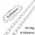 9mm silver-tone stainless steel rope chain necklace and bracelet set with lobster clasp - Silver (760x9mm)
