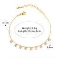 Pulsera de cadena de bolas en acero dorado con dijes redondos brillantes y cierre langosta - Pulsera De Cadena De Cuentas Con 8 Amuletos De Zirconia (NB-B1193)