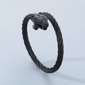 Men's black titanium steel wire cable bangle with detailed twin snake head design - Snake Head (Style A) / Black