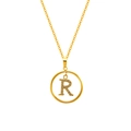 Minimalist gold titanium necklace with a micro-inlaid zircon letter R pendant - Letter R (S-N051-R)