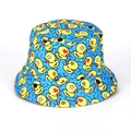 Detailed macro view of the cotton fabric texture and cartoon duck print on the sun hat - M (55-58cm) / 4# Bright Blue Duck
