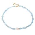 Light blue stone fragments necklace with center white pearl and golden clasp - Blue Gravel Pearl (DSV)
