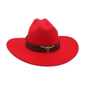 Chapeau de cowboy rouge en feutre avec bande en cuir marron et ornement tête de taureau - Rouge