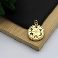 Detail of 18K gold plated charms with micro-inset colorful eye, heart, moon, and star patterns - Micro-set Totem Round Charm Style