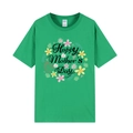 Detailed close-up of Mother's Day floral print on a casual green short-sleeve T-shirt - Green 318