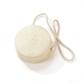 Round cream woven straw crossbody bag for girls with fine spiral weave and shoulder strap - Off-white Cylindrical Bag (16*6.5cm)