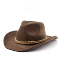 Dettaglio cappello da cowboy marrone scuro in finto camoscio con nastro intrecciato - M (56-58cm) / caffè