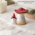 Christmas ceramic mushroom and snowman figurine with warm LED lights for tabletop decor - No.6 (Mushroom Snowman with LED)