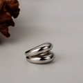 Minimalist double layer silver geometric open ring with high polished smooth surface finish - Open Size 15 (Adjustable 13-17) / White Gold