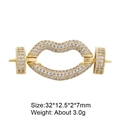 Macro detail of a gold-plated lip-shaped jewelry connector with sparkling zircons - Style-20 (Gold Pave Lips)