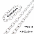 Silver 9mm twisted oval link necklace and bracelet set with size specifications - Silver (800x9mm)