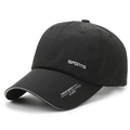 Black quick-dry sports baseball cap with white SPORTS logo and reflective edge detail - Adjustable / Black