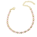Golden chain bracelet with pink enamel evil eye beads and sparkling clear zircons - Pink