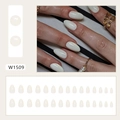 Glossy white almond shaped press-on nails set with 24 pieces for women manicure - Almond Shape (Glue Type) / 30 Packs / Beige (W1509)