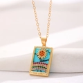 Golden sun tarot necklace with blue enamel pendant and colorful zircon stones - Gold The Sun Pendant Necklace (kc金11957)