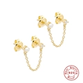 Golden S925 sterling silver chain earrings with white pearls and sparkling cubic zirconia - Pearl Zircon Style / Gold