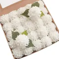 Pack of white artificial foam hydrangeas and roses with green leaves in a brown box - White