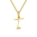 Elegant gold-plated T-letter pendant necklace with a small heart charm on a fine chain - Letter T (T-Gold) / Gold