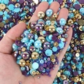 Colorful mixed resin half pearls and rhinestones for DIY nail art and phone case decor - Half-circle Pearl Blue-purple-gold Series #a09 / 30 g