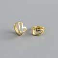 Macro detail of gold-plated hollow heart hoop earrings featuring minimalist geometric design - Heart-shaped Hoop Earrings (S-E1561) / Gold