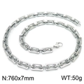 7mm wide 760mm long silver stainless steel rectangle link chain necklace with lobster clasp - Silver Hollow Rectangular Chain 760x7mm (KN228621-Z)