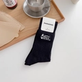 Black ribbed cotton mid-calf socks with outdoor camping lantern embroidery details - One Size / Black