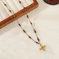 Handmade beaded necklace with 4mm colorful tourmaline stones and a gold cross pendant - Cross Pendant (XL-1152DY01) / 41+5cm / [XL-1152DY01] Cross Tourmaline Necklace