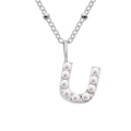 Silver stainless steel necklace featuring a letter U pendant with elegant faux pearls - U-Steel Color