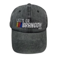 Cappellino in cotone lavato grigio con ricamo Let's Go Brandon e strisce colorate - Stile 1 #FJB