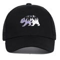 Gorra de béisbol de malla negra con bordado de oso y bosque para senderismo - Negro