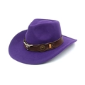 Purple western felt cowboy hat featuring a leather band with metal bull head ornament - M (56-58cm) / Purple