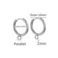 Silver stainless steel 16mm hoop earrings with hanging loop for DIY jewelry making - Parallel Steel - Inner 12mm Outer 16mm