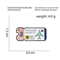 Boarding pass enamel pin featuring 'ADVENTURE AWAITS' text and travel design dimensions - Adventure Ticket (CC793)