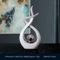Modern white abstract ceramic sculpture with silver accents for luxury living room decor - Morning Song White Silver - High