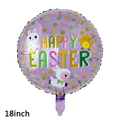 18-inch purple Easter balloon with cartoon rabbit chick pattern and Happy Easter text - 18 inch Easter Purple Letter Round Balloon