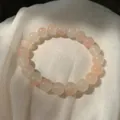 Exquisite pink and white beaded bracelet with translucent agate stones on silk cloth - S071 - [10mm Small Yellowish-white] Glass #sz574