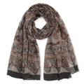 Bohemian paisley print scarf with floral patterns in grey, brown and red tones - Army Green
