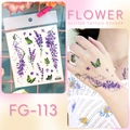 Waterproof glitter tattoo sticker with purple lavender and butterfly designs, model FG-113 - FG-113 (Purple Lavender)