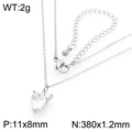 Silver stainless steel chain necklace with clear zircon heart pendant and adjustable clasp - Silver Multi-Claw Heart Zirconia Pendant (KN295036-GC)
