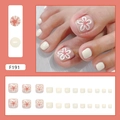 Schattige crème bloemen teennagelset met 24 stuks in minimalistische ins-stijl - Crème Bloem Stijl (F191)
