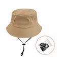 Sombrero de pescador caqui de algodón con cuerda cortavientos ajustable y ala ancha - Caqui Oscuro