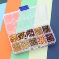 15-compartment storage box with assorted colorful seed beads and DIY jewelry findings - 10-Grid Bead Material Kit / Gold