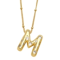 Élégant collier plaqué or avec lettre M serti de zircone sur une fine chaîne perlée - M